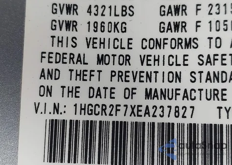 2014 Honda Accord Ex z USA, uszkodzony, nr VIN 1HGCR2F7XEA237827